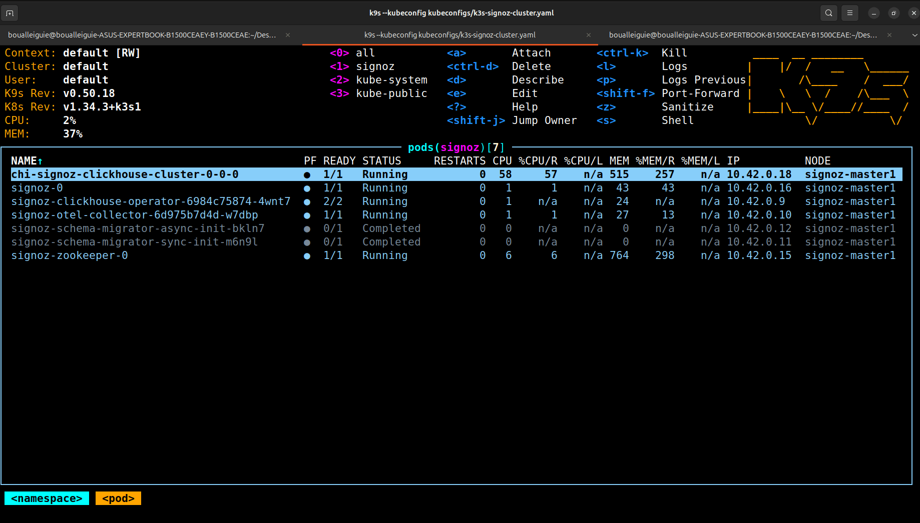SigNoz pods running in Kubernetes
