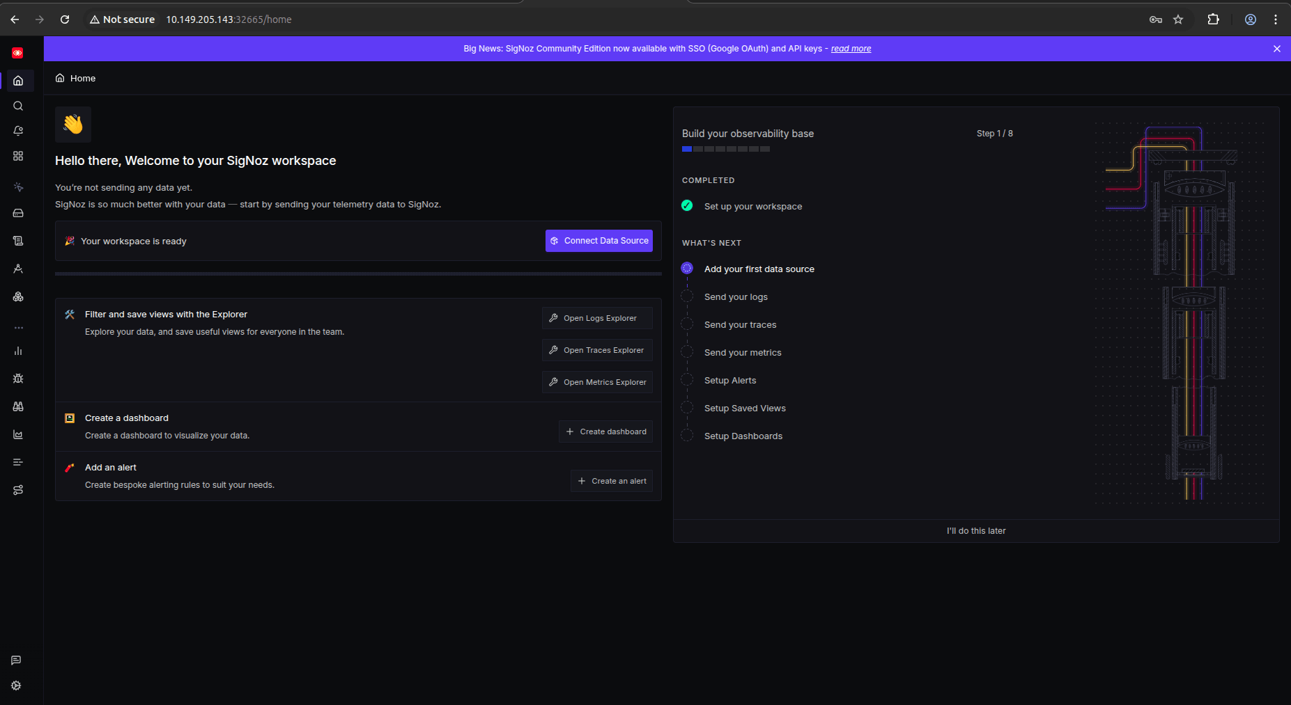 SigNoz onboarding screen